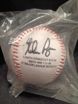 Nolan Ryan 5K Strikeout, 300th Win & 27 Seasons Commemorative Auto Facsimile Baseball - New & Sealed!