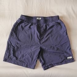FTP Navy Blue Mesh Lined Nylon Shorts - Size Large