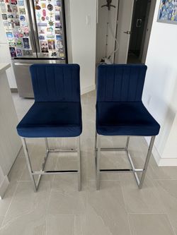 Navy Blue Velvet Bar Stools – Set of 2