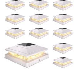 Solar Post Cap Lights Outdoor 12pack, Waterproof Fence Post Solar Lights for 4x4 5x5 6x6 Wood/Vinyl Posts, White Deck Post Lights with 2 Color Modes D