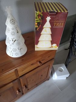 2 piece porcelain Christmas tree candle holder 18in high