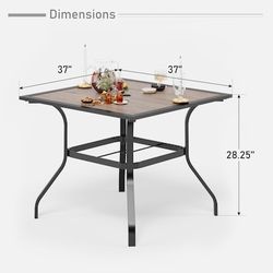 Outdoor Table Square Outdoor Dining Table 37-in W x 37-in L with Umbrella Hole