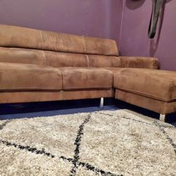Brown Modern Suede Sectional Sofa with Chaise