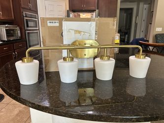 ONLY $45: 4-Light Brushed Gold Vanity Lighting Fixtures with Milk White Glass