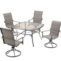 Hampton Bay Ashbury Pewter 4 Piece Steel Padded Sling Chairs Set (No Table)

