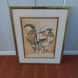 Picasso Style "Taurus The Bull" Color Print In Gold Metal Frame - 32" x 26"
