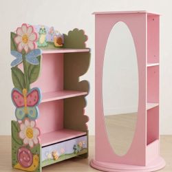 Beautiful Solid Wood Kids Furniture Set – Bookshelf & Rotating Mirror