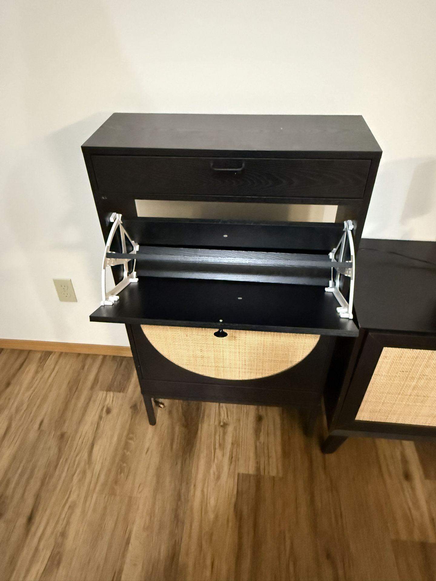 Black Wood Entertainment Center And Shoe Cabinet