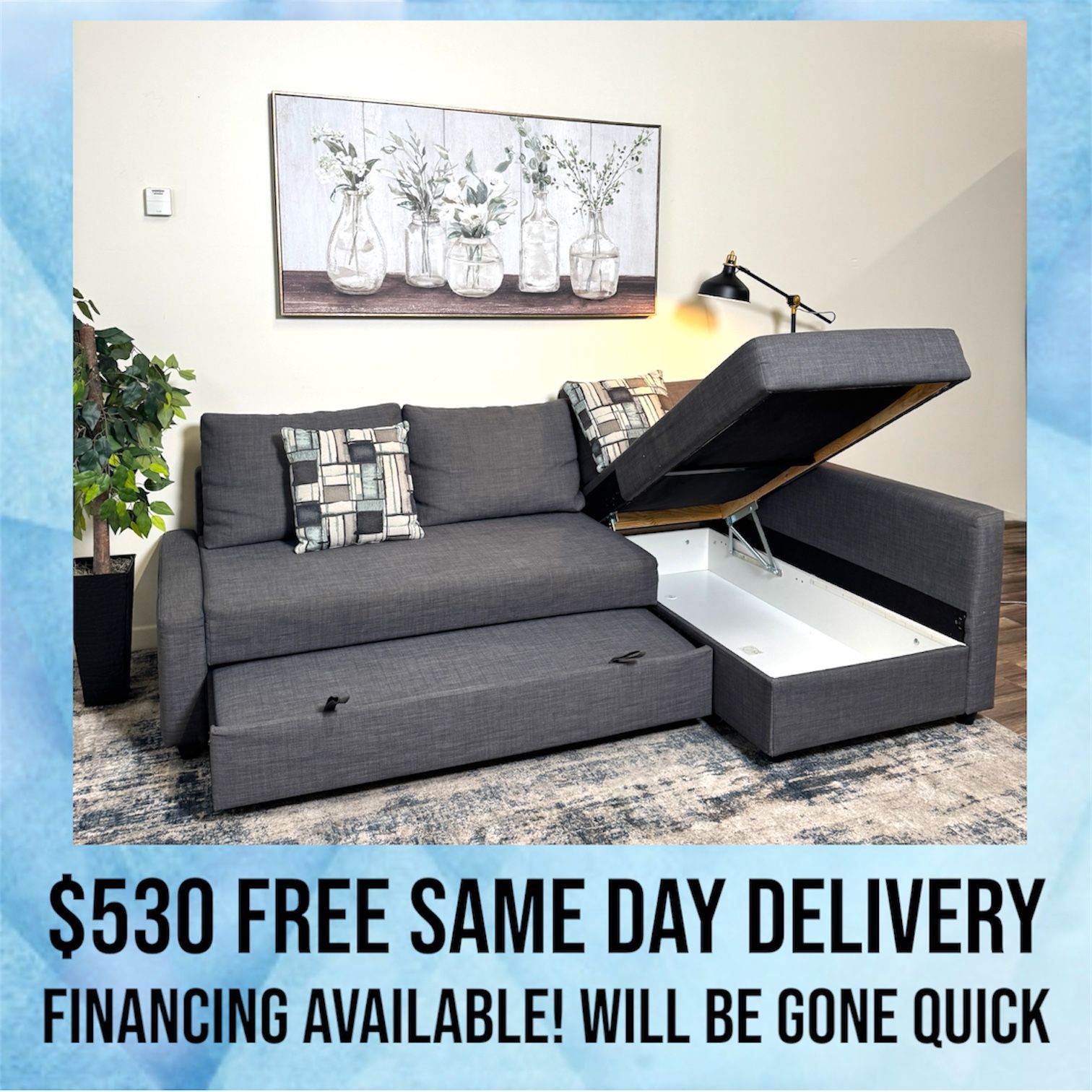 IKEA FRIHETEN Gray Sectional With Pullout And Storage Sleeper Sofa FREE DELIVERY