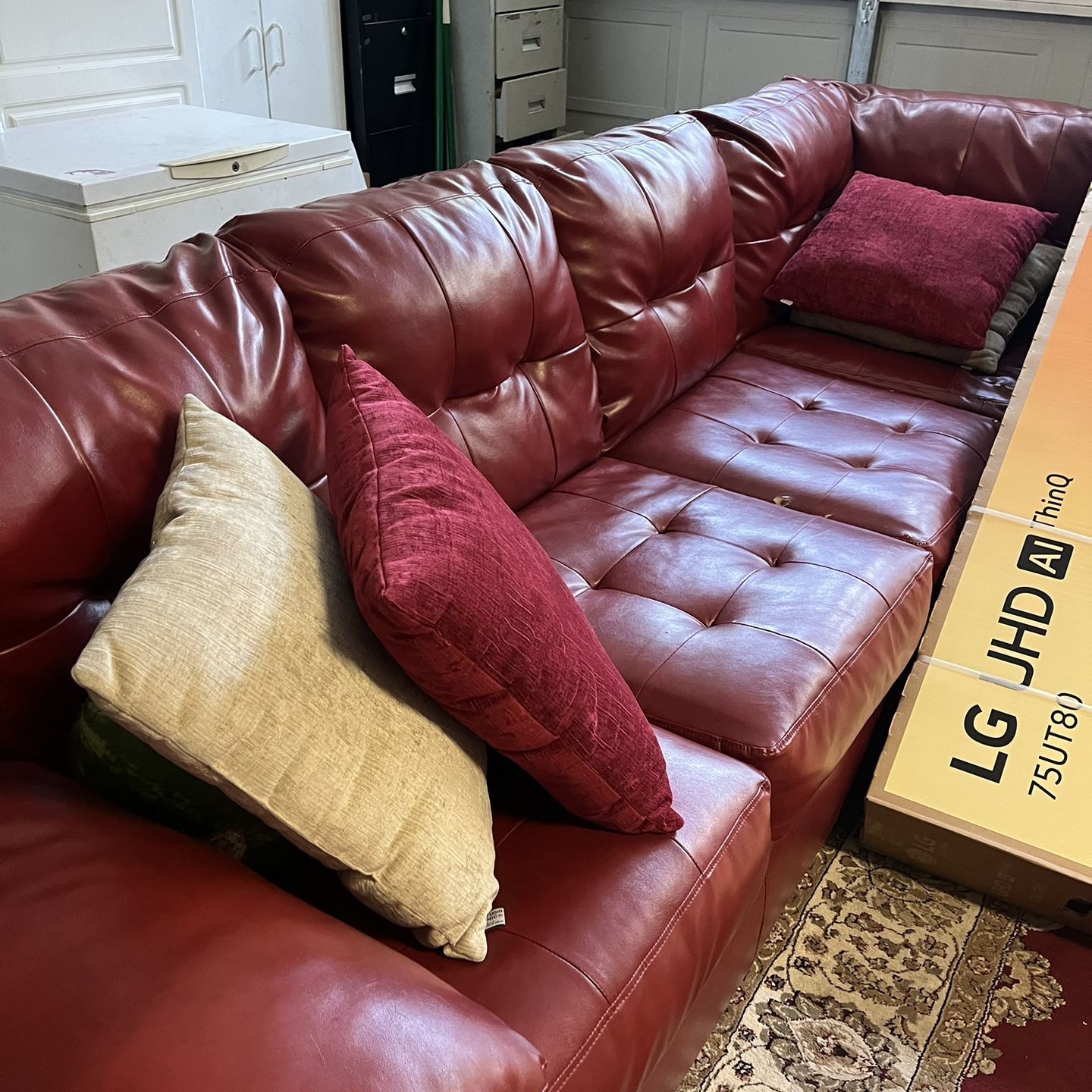 3 Piece Red Leather Sofa Set