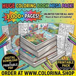 Huge Coloring Book Mega Pack 3,000+ Pages