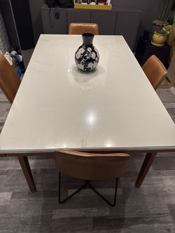 West Elm Modern 60" Dining Table with 4 Leather Chairs