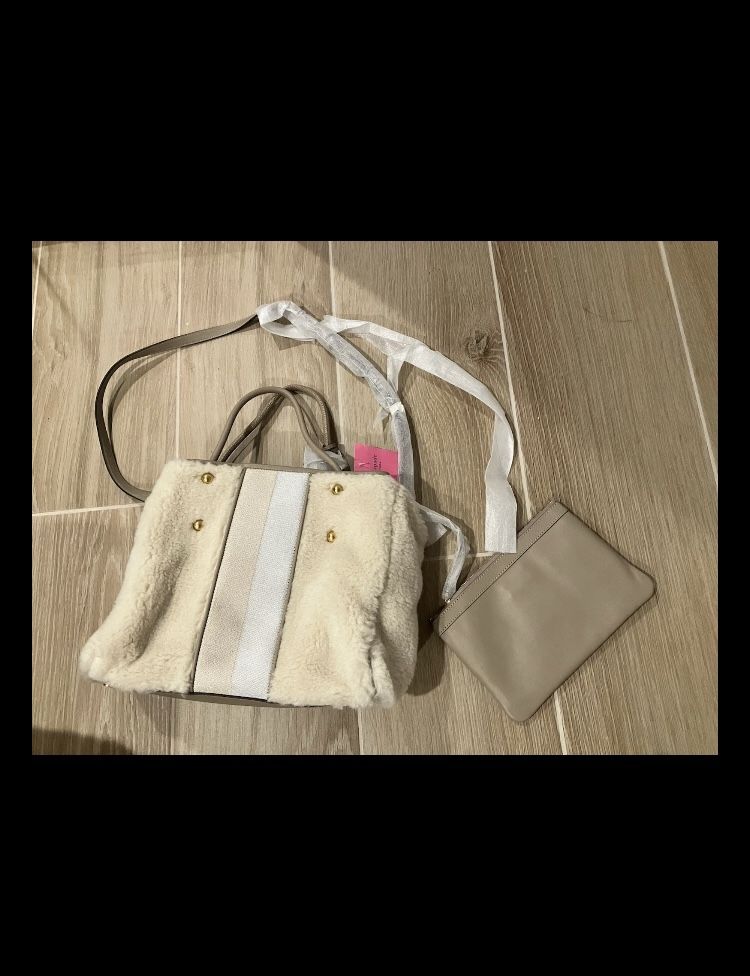 Kate Spade Bag + Matching Wallet Leather Faux Fur Gold Accents New w/ Dust Bag Fall Accessories Brand New