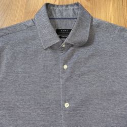 Zara Men Regular Fit Gray Blended Button Down Long Sleeve Shirt Men’s Size M