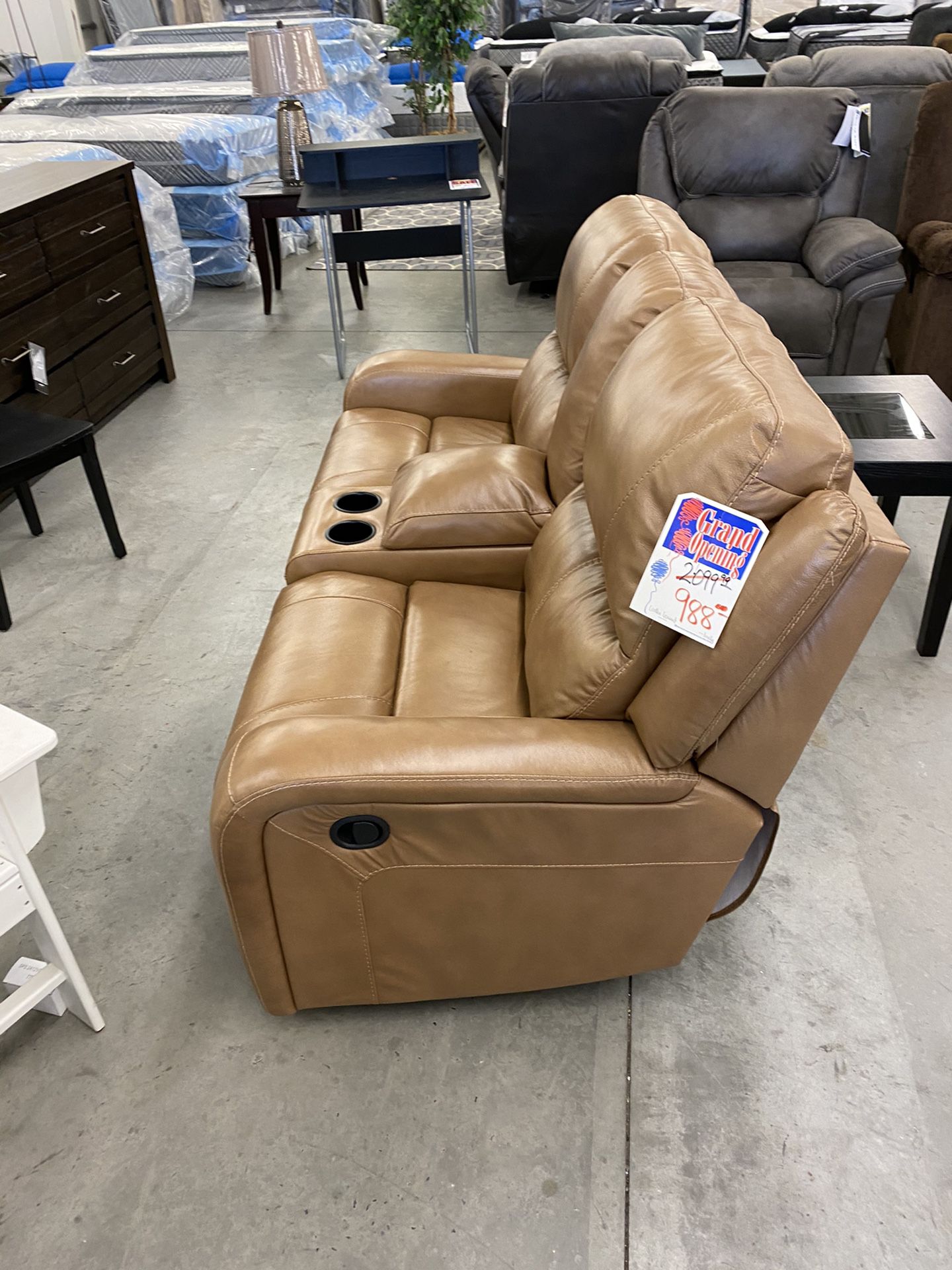 Genuine leather reclining sofa love seat brand new