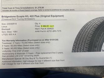 Bridgeston tires 235/60/18