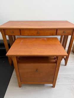 World Market Wood Desk & Matching Cabinet Set