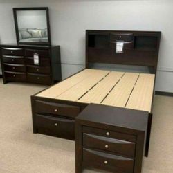 Emily Dark Cherry Storage Platform Bedroom Set / Queen and King Bed Frame 2389