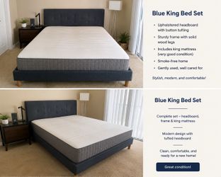 King Size Bed - Mattress, Box Spring  & Upholstered Headboard