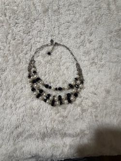 Multi-Strand Pearl and Black Bead Necklace