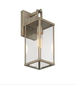 Hampton  Bay Porter Hills 15.68 in. Vintage Brass Hardwired Outdoor Wall Mount Lantern Sconce with No Bulb Included