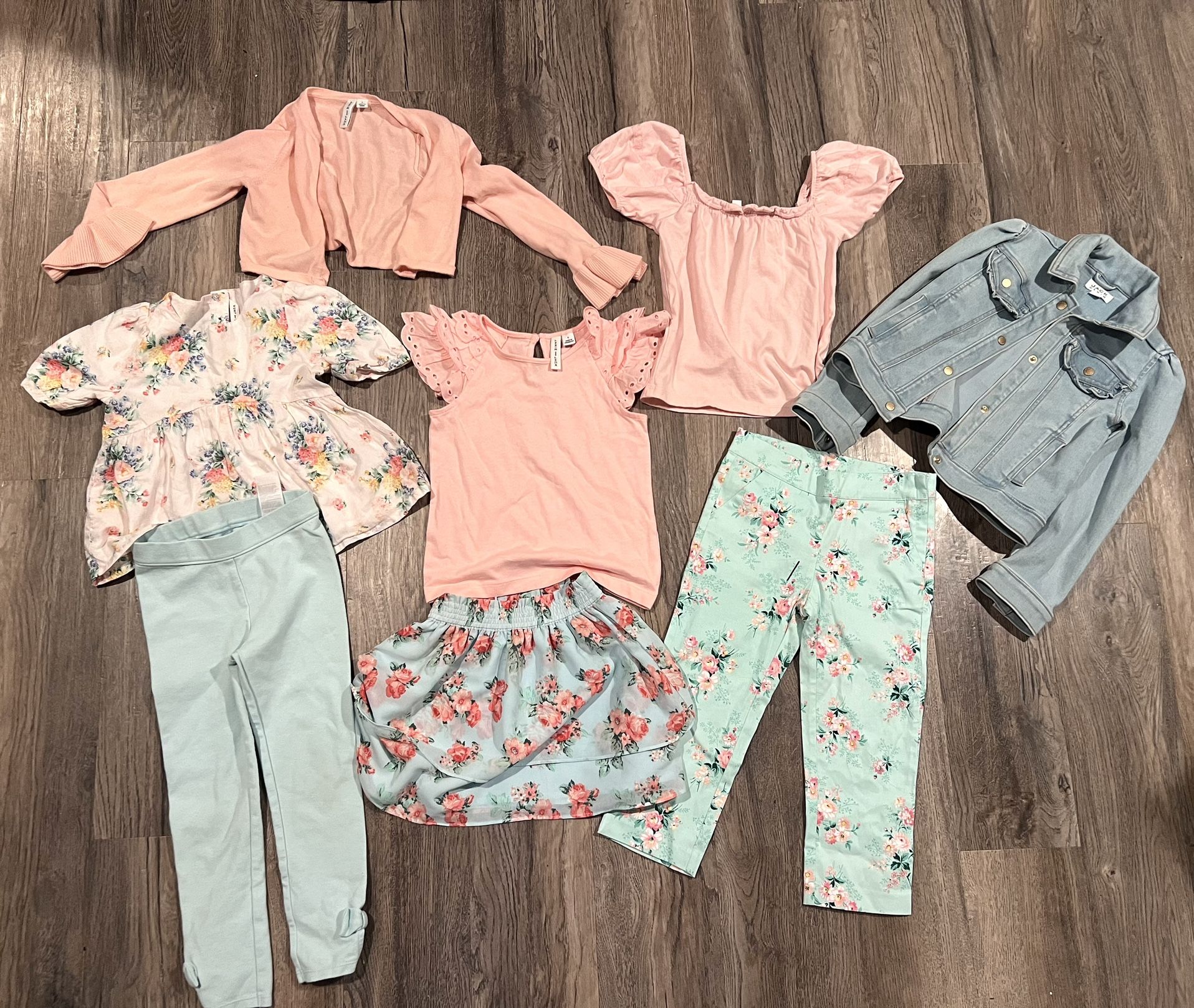 Janie and Jack 8 Piece Girls Clothing Lot. Size 5. Pants, Shirts, Skirt, Jean Jacket, and Cardigan.