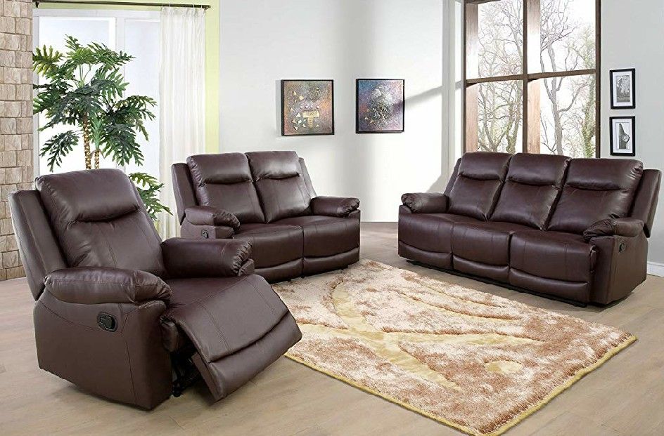 New Reclining set Brown Bonded leather