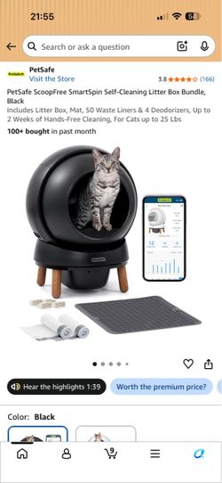 PetSafe ScoopFree SmartSpin Self-Cleaning Litter Box Bundle, Black