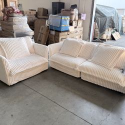 New 2 Sets Sofa Puff White 