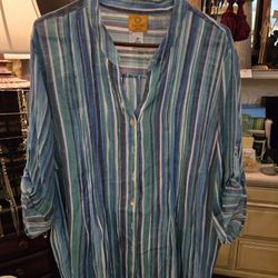 WT #1072 Womens Plus Size 2X  Ruby Red Tunic Button Front Lightweight Blouse 