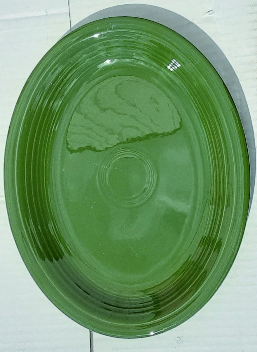 Old FIESTA medium Green FIESTAWARE  13"  x 10"  oblong Oval Platter By HOMER LAUGHLIN