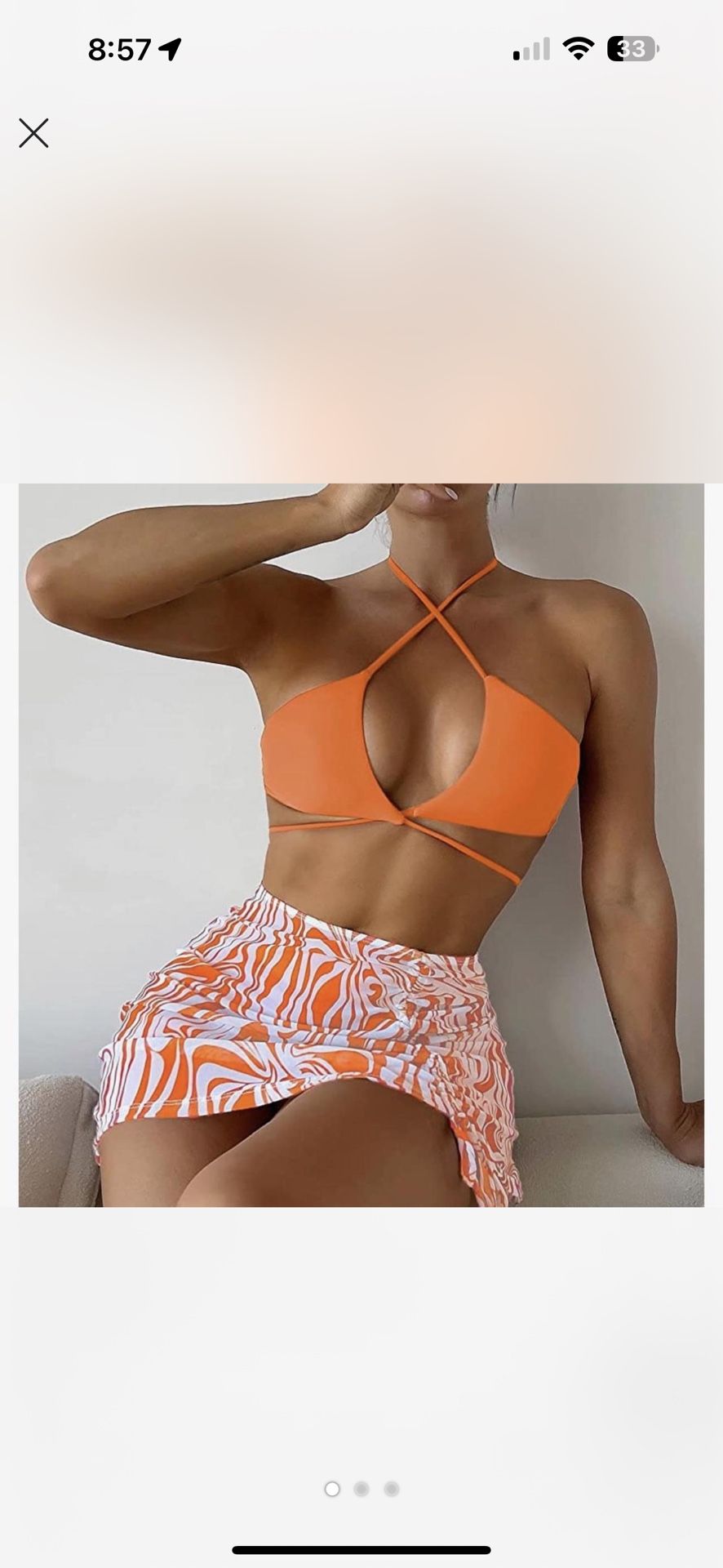 3 Piece Orange Bikini Set - Size L
