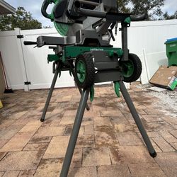 Pro Hitachi 12" Dual Compound Miter Saw with Laser Marker + Base with wheels