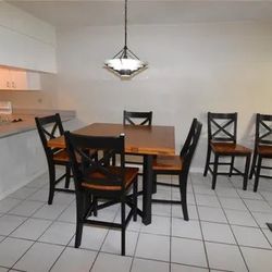 Wood Convertible Table , 6 Chairs