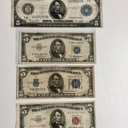 $5 Bank Notes Lot Of 4