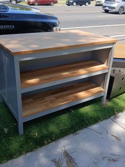 Gray and Wood Open Shelf Console Table