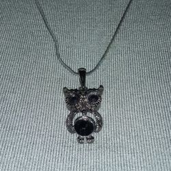 Owl Pendant Necklace Black Tone