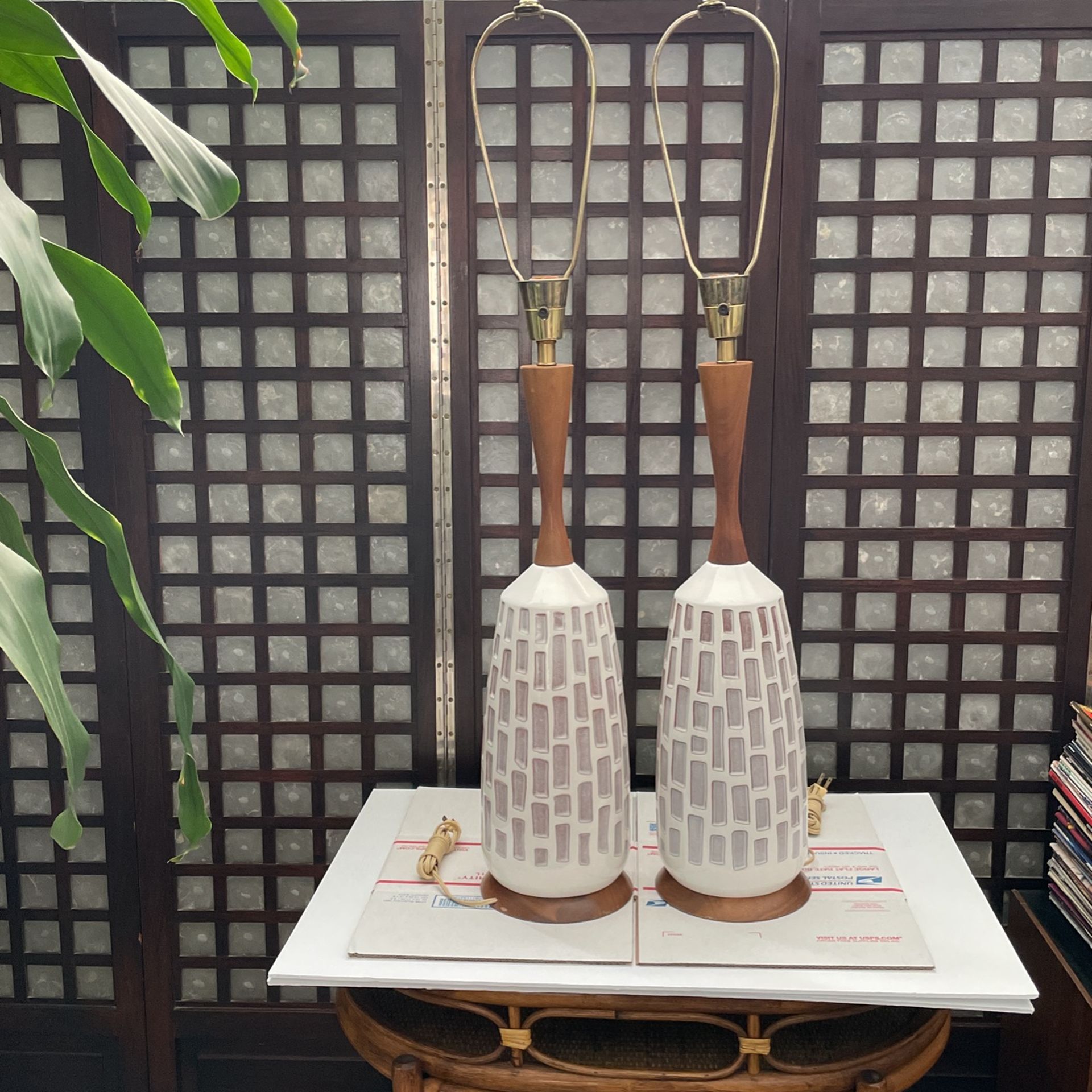 Vintage MCM lamp shapes. Pottery and Wood