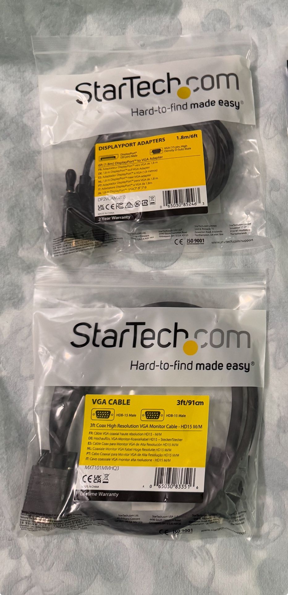Display Port Adapter (6') And VGA Cable (3')