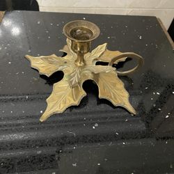 Vintage Brass Poinsettia Candle Holder 2.5”x 5”