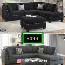 Sectional Sofa With Ottoman and Reversible Chaise