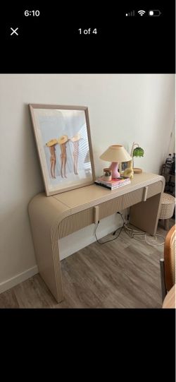 Cream Ribbed Console Desk with Drawers