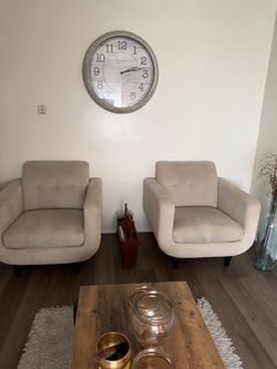 Pair of Beige Modern Armchairs – Accent Chairs (Set of 2)