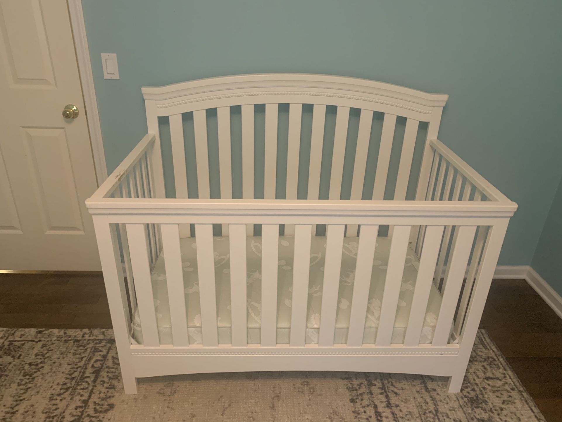 Baby Crib, Mattress, Changing Table, Nursing Glider With Ottoman