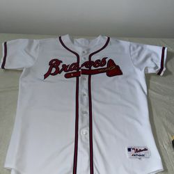Authentic Majestic Atlanta Braves Jersey Mens 52 White Clean Sewn Usa 6200 MLB