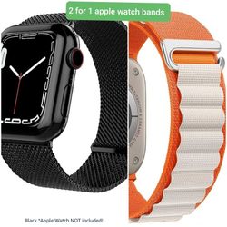 New 2 Bands For Apple Watch. Orange Nylon, Black Mesh Wristband for Men Women