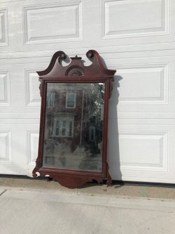 Large Antique Mahogany Fan Carved Mirror 