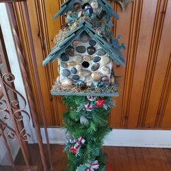 Decorative Holiday Xmas Bird House 46 1/4 tall x11 wide x 14.5 deep Wood Home Decor River rock