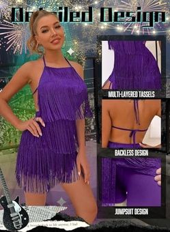 Sexy open-back fringe jumpsuit, women's Western-style cowgirl outfit for country concerts, Nashville-inspired with tassels.
