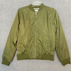 Old Navy Jacket Women's Size Medium Full Zip Bomber Olive Green Pockets Satin